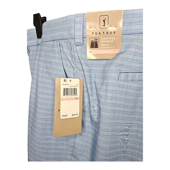 NEW Men's PGA Tour Active Gripper Waistband Golf Shorts Plaid Blue (Size: 40) - Picture 2 of 7